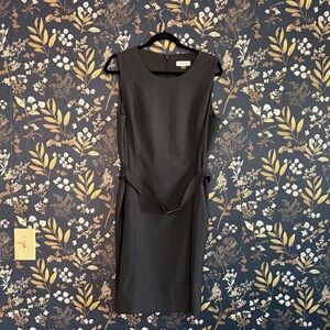 Calvin Klein Dark Grey Sleeveless Midi Sheath Dress with Belt Size 14